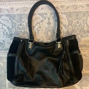 Perlina Leather & Suede Tote / Shoulder Bag w/side pockets EUC